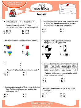 ilkokul 1. Sınıf Genel Tekrar Testleri 